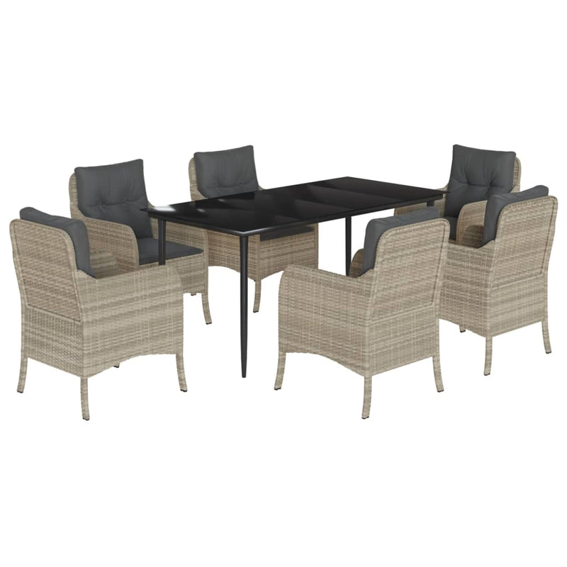 7 Piece Garden Dining Set with Cushions Light Grey Poly Rattan