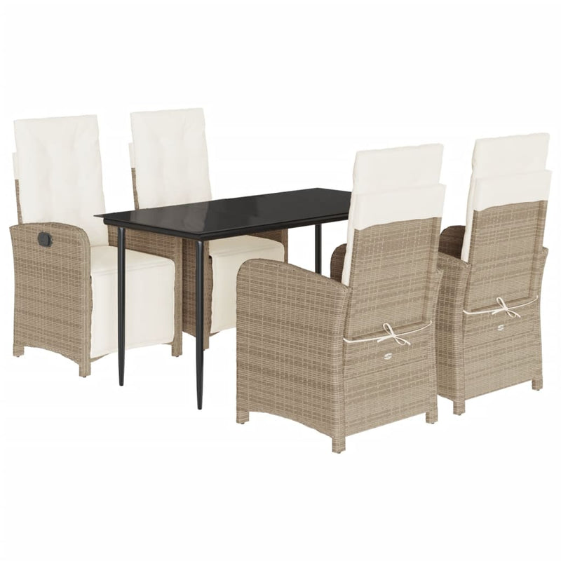 5 Piece Garden Dining Set with Cushions Beige Poly Rattan