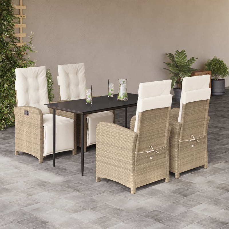 5 Piece Garden Dining Set with Cushions Beige Poly Rattan