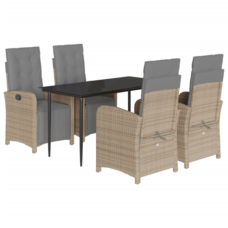 5 Piece Garden Dining Set with Cushions Beige Poly Rattan