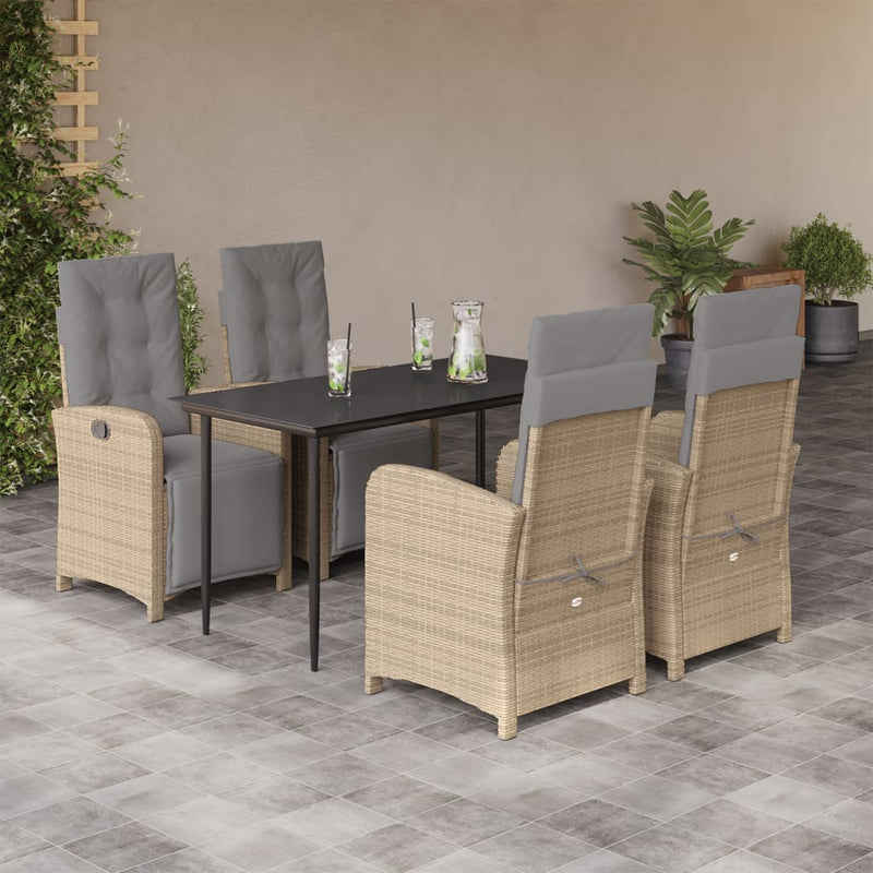 5 Piece Garden Dining Set with Cushions Beige Poly Rattan