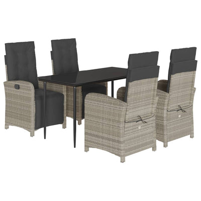 5 Piece Garden Dining Set with Cushions Light Grey Poly Rattan