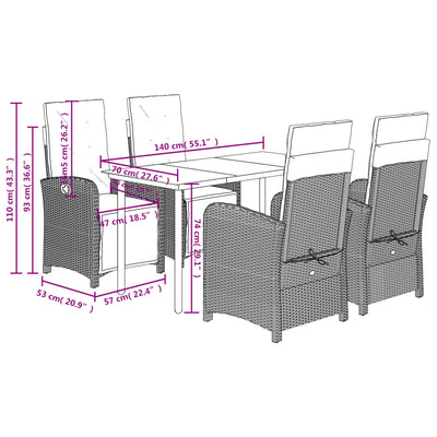 5 Piece Garden Dining Set with Cushions Light Grey Poly Rattan