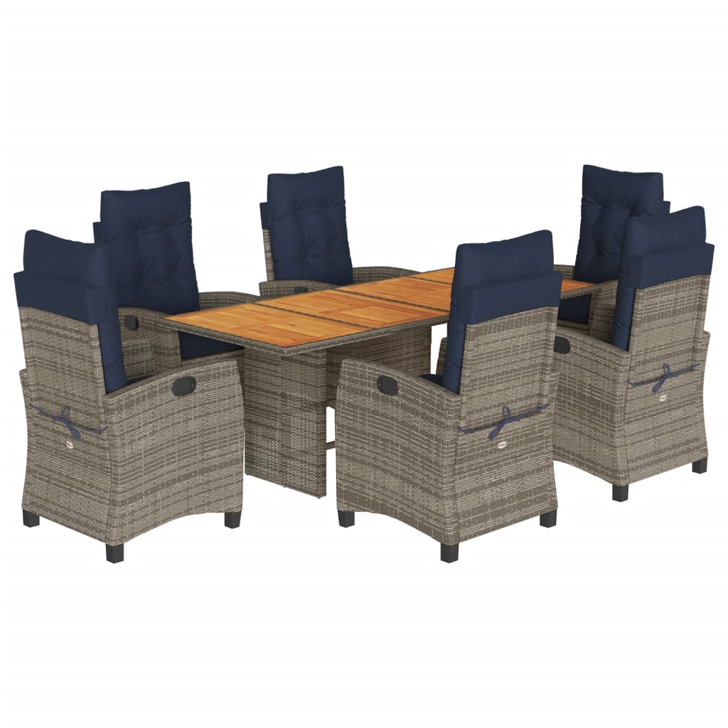 9 Piece Garden Dining Set with Cushions Grey Poly Rattan Without footrest 6