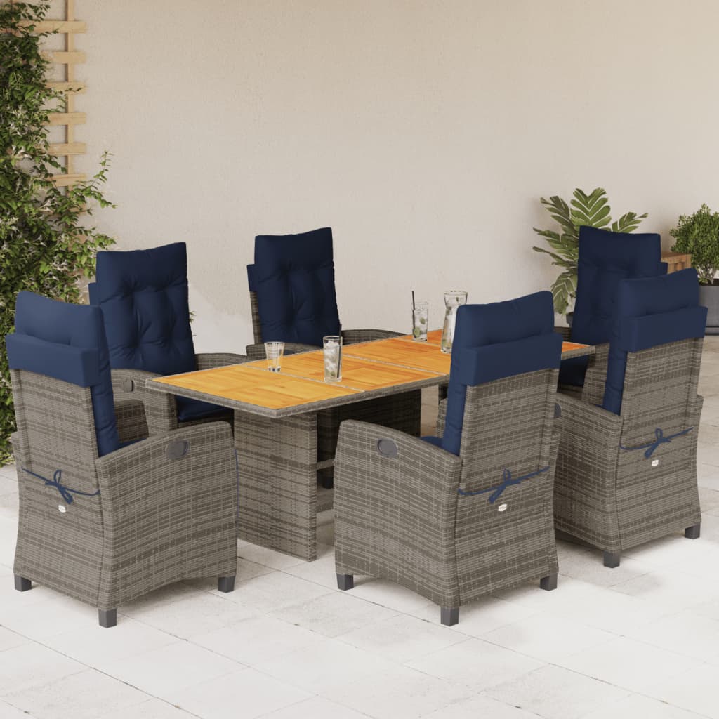 9 Piece Garden Dining Set with Cushions Grey Poly Rattan Without footrest 6