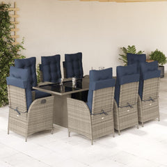 7 Piece Garden Dining Set with Cushions Grey Poly Rattan Glass 8