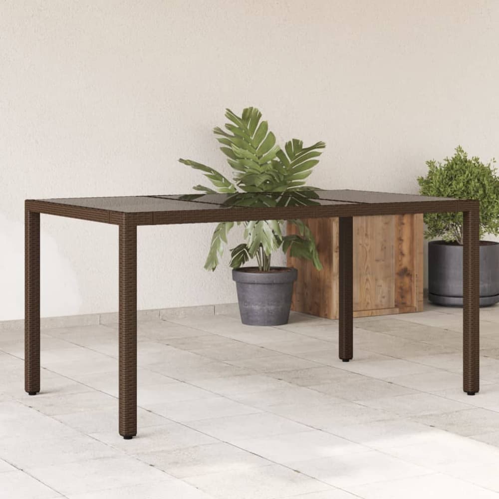 Garden Table with Top Poly Rattan Glass Brown 150 x 90 x 75 cm