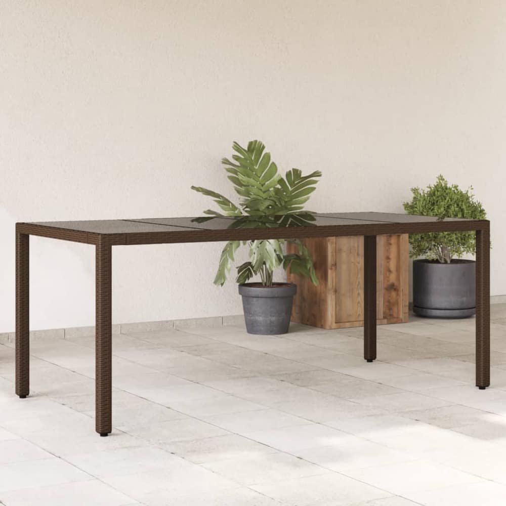 Garden Table with Top Poly Rattan Glass Brown 190 x 90 x 75 cm