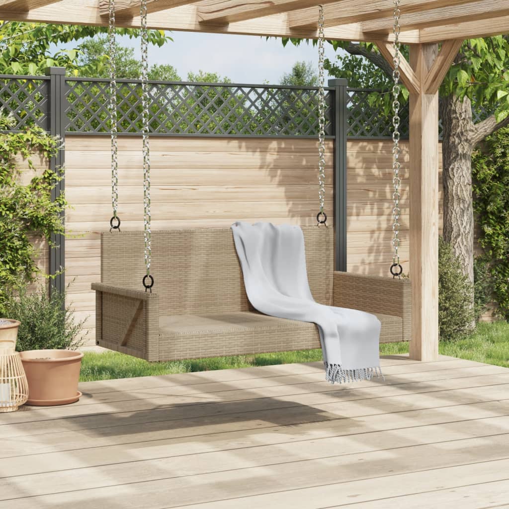 vidaXL Swing Bench Beige 119x56x48 cm Poly Rattan 3