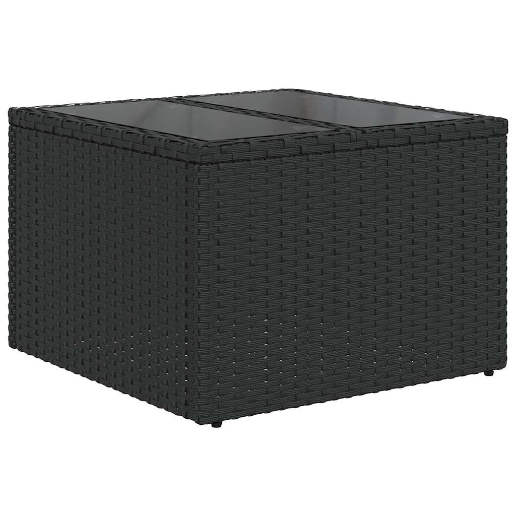 vidaXL Garden Table with Glass Top Black 55x55x37 cm Poly Rattan 2