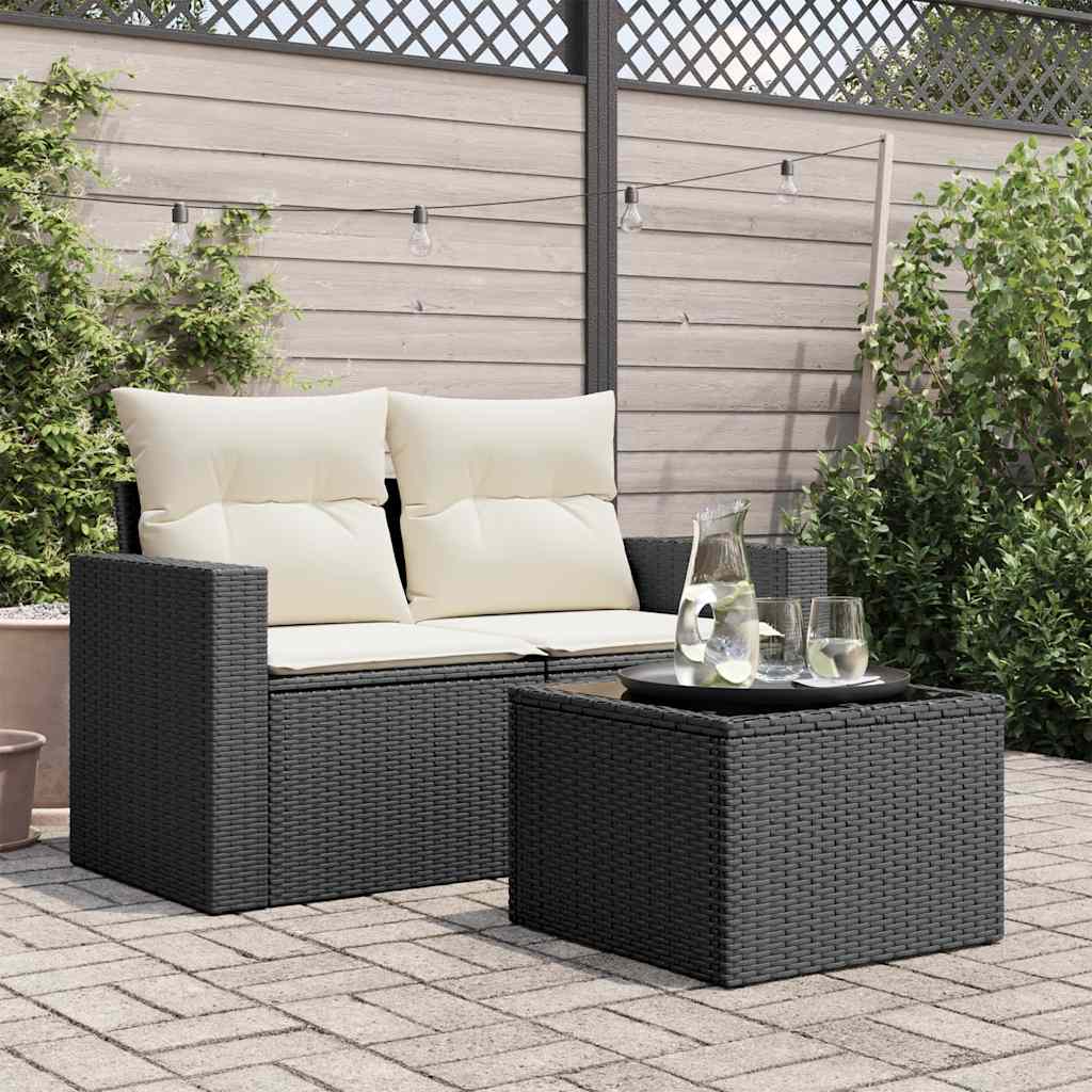 vidaXL Garden Table with Glass Top Black 55x55x37 cm Poly Rattan 3