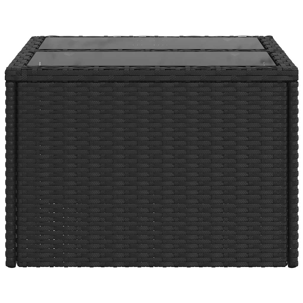 vidaXL Garden Table with Glass Top Black 55x55x37 cm Poly Rattan 5
