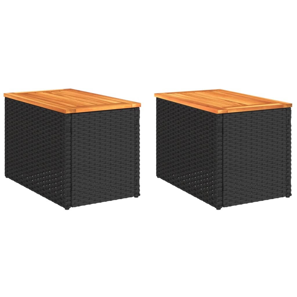 vidaXL Garden Side Tables 2pcs Black 55x34x37cm Poly Rattan Solid Wood 2