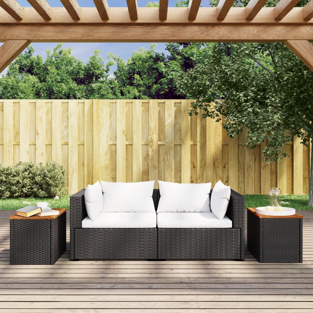 vidaXL Garden Side Tables 2pcs Black 55x34x37cm Poly Rattan Solid Wood 3