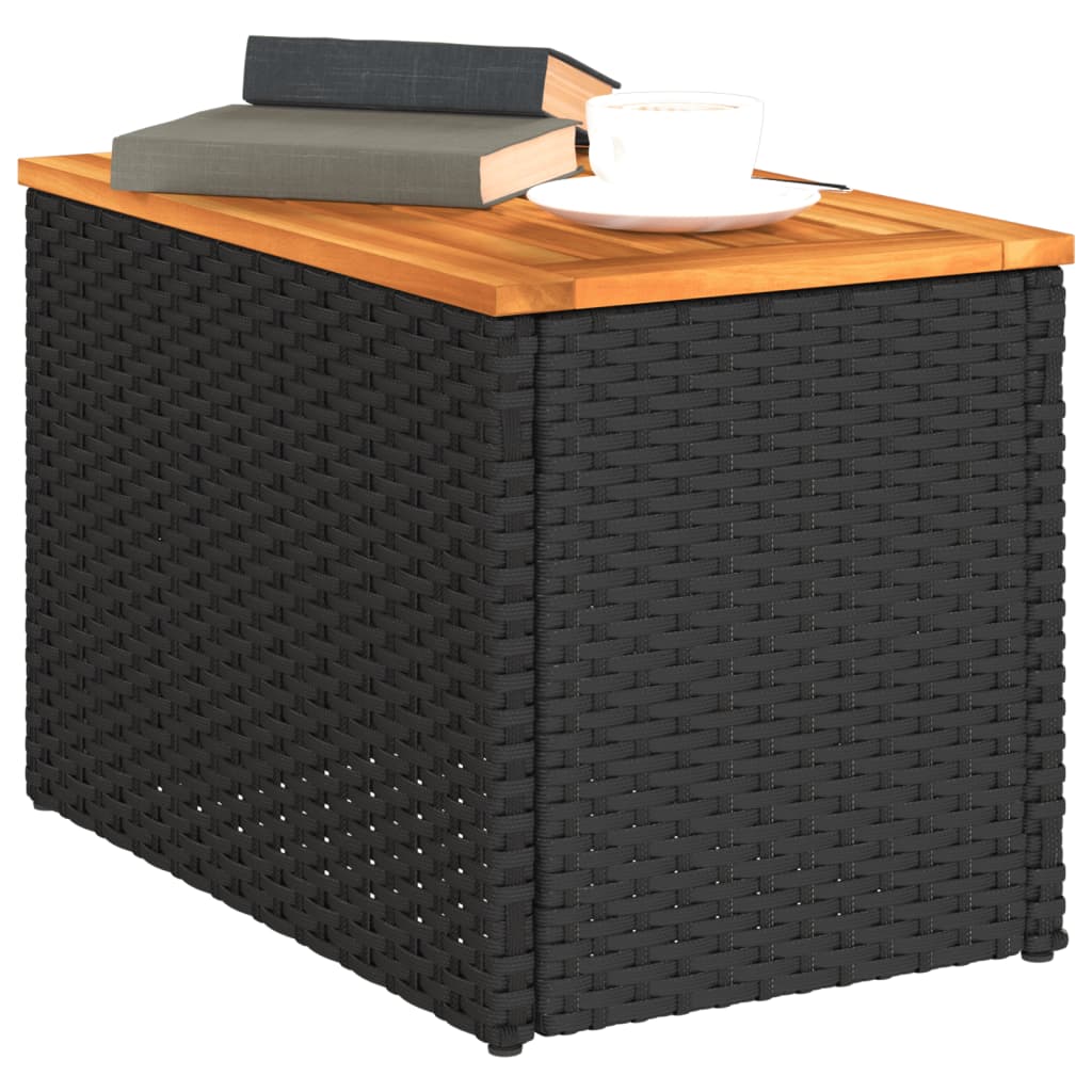 vidaXL Garden Side Tables 2pcs Black 55x34x37cm Poly Rattan Solid Wood 4