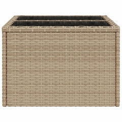 vidaXL Garden Table with Glass Top Beige 55x55x37 cm Poly Rattan 5