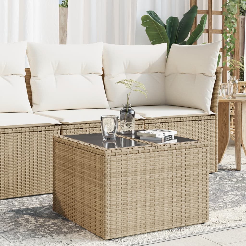 vidaXL Garden Table with Glass Top Beige 55x55x37 cm Poly Rattan 1