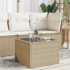 vidaXL Garden Table with Glass Top Beige 55x55x37 cm Poly Rattan 1