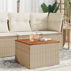 vidaXL Garden Table Beige 55x55x37 cm Poly Rattan and Acacia Wood 1