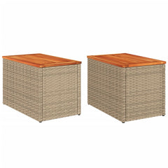 vidaXL Garden Side Tables 2pcs Beige 55x34x37cm Poly Rattan Solid Wood 2