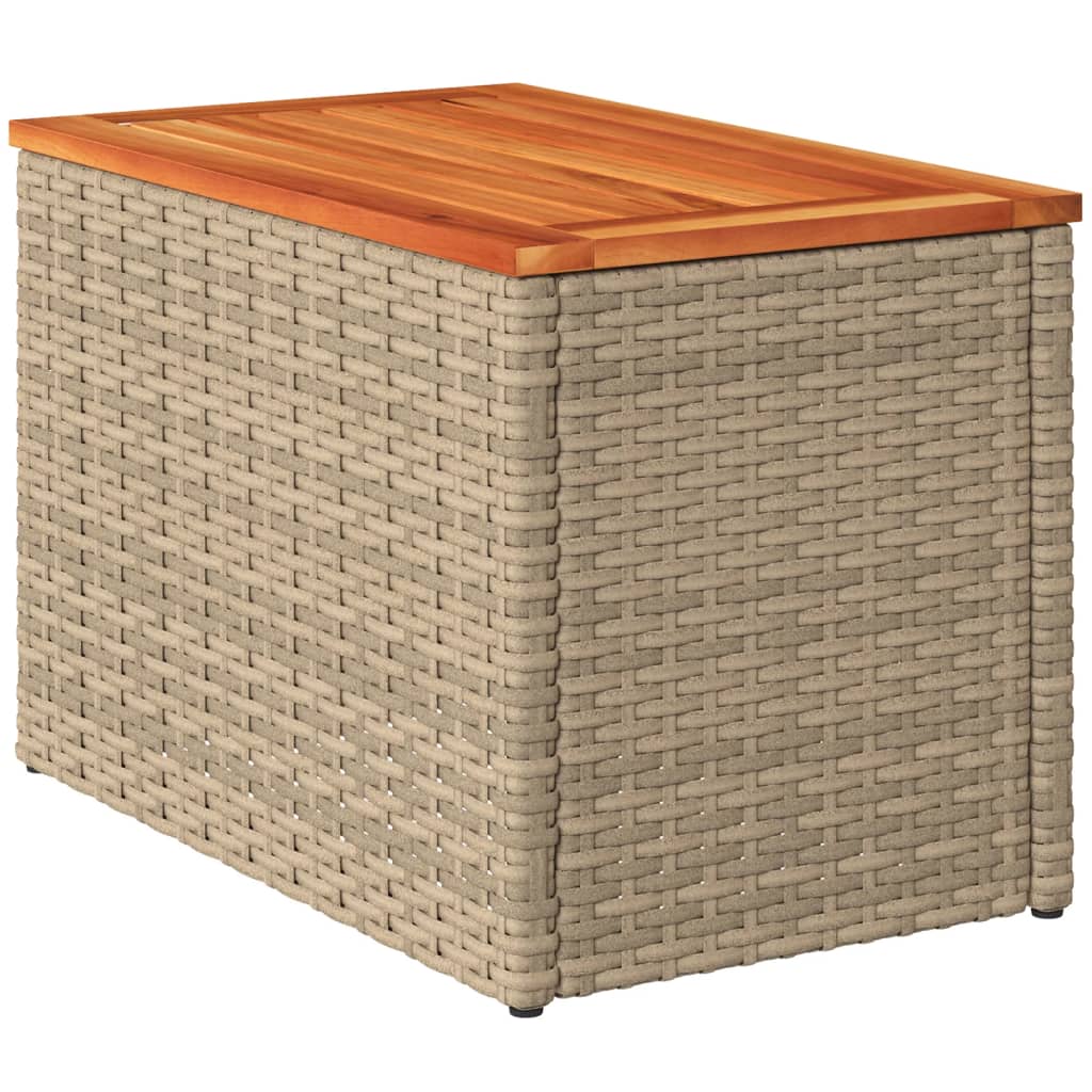 vidaXL Garden Side Tables 2pcs Beige 55x34x37cm Poly Rattan Solid Wood 5