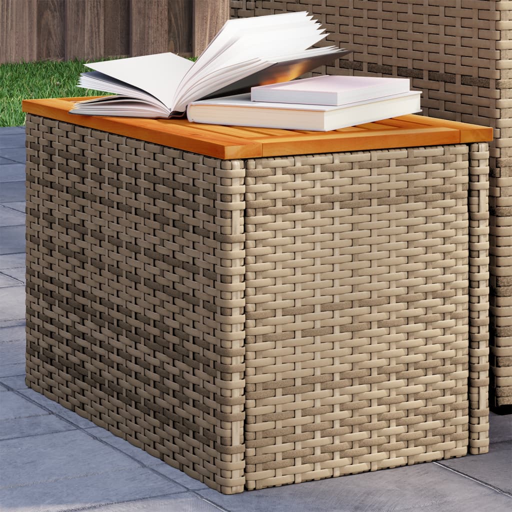 vidaXL Garden Side Tables 2pcs Beige 55x34x37cm Poly Rattan Solid Wood 1