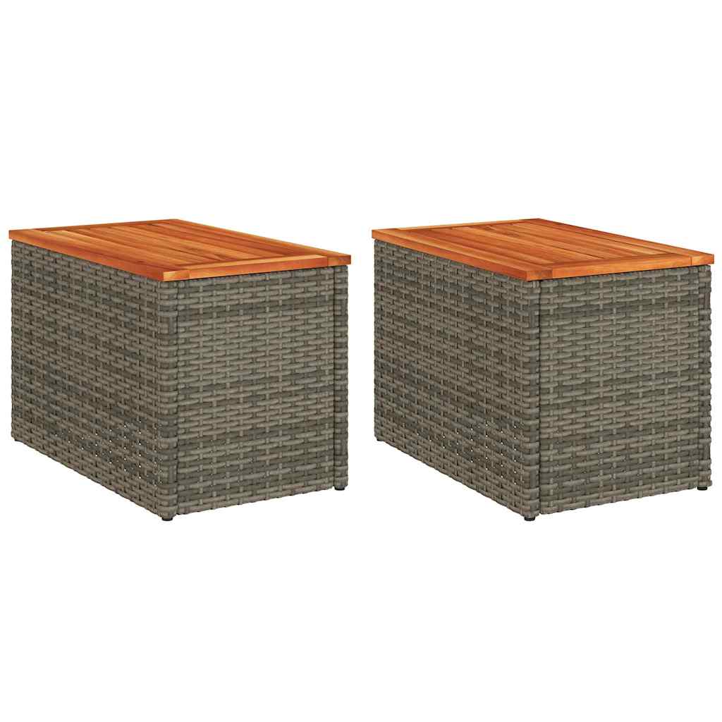 vidaXL Garden Side Tables 2pcs Grey 55x34x37cm Poly Rattan Solid Wood 2