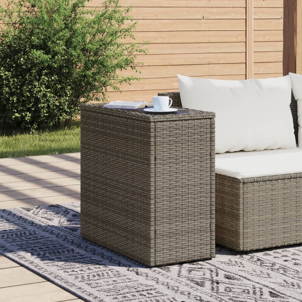vidaXL Garden Side Table with Glass Top Grey 58x27.5x55 cm Poly Rattan 3