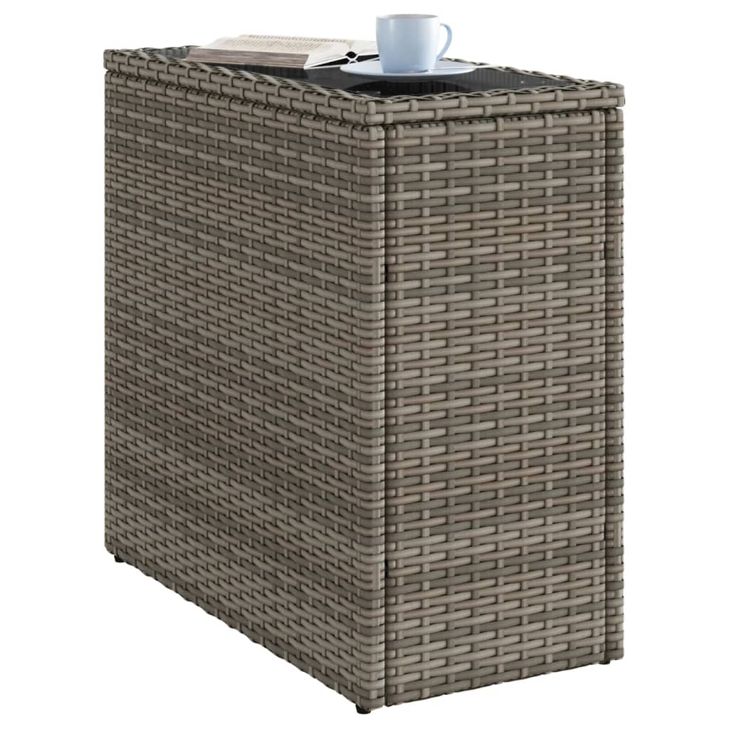 vidaXL Garden Side Table with Glass Top Grey 58x27.5x55 cm Poly Rattan 4
