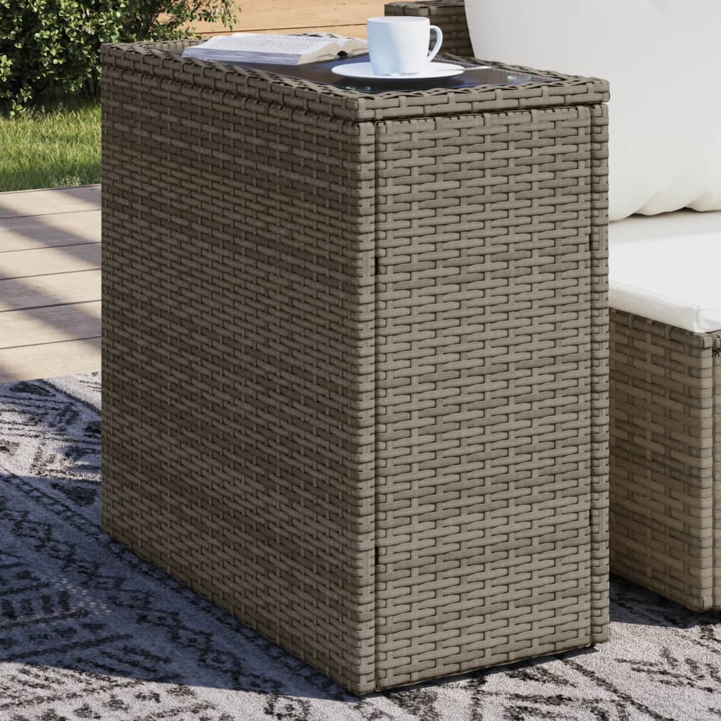 vidaXL Garden Side Table with Glass Top Grey 58x27.5x55 cm Poly Rattan 1