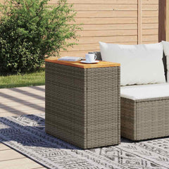 vidaXL Garden Side Table with Wooden Top Grey 58x27.5x55 cm Poly Rattan 3