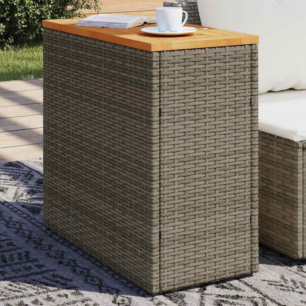 vidaXL Garden Side Table with Wooden Top Grey 58x27.5x55 cm Poly Rattan 1