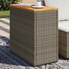 vidaXL Garden Side Table with Wooden Top Grey 58x27.5x55 cm Poly Rattan 1