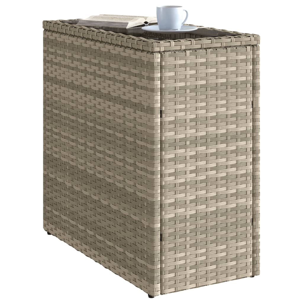 vidaXL Garden Side Table with Glass Top Light Grey 58x27.5x55 cm Poly Rattan 4