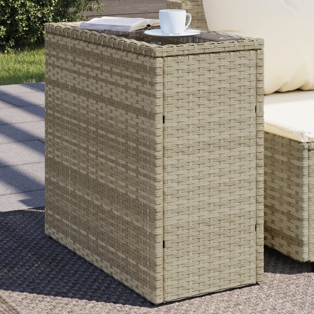 vidaXL Garden Side Table with Glass Top Light Grey 58x27.5x55 cm Poly Rattan 1