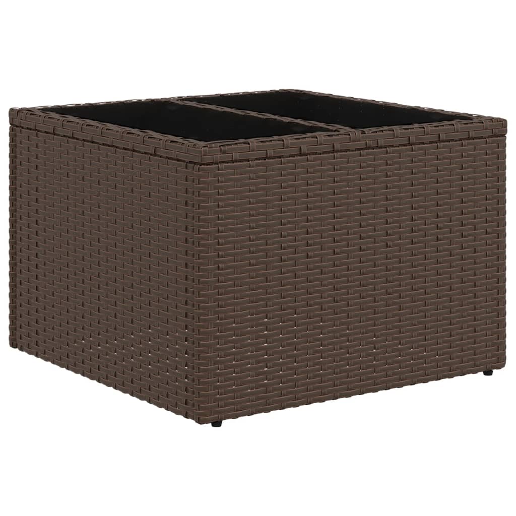 vidaXL Garden Table with Glass Top Brown 55x55x37 cm Poly Rattan 2