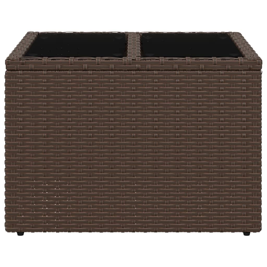 vidaXL Garden Table with Glass Top Brown 55x55x37 cm Poly Rattan 4