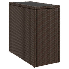 vidaXL Garden Side Table with Glass Top Brown 58x27.5x55 cm Poly Rattan 2