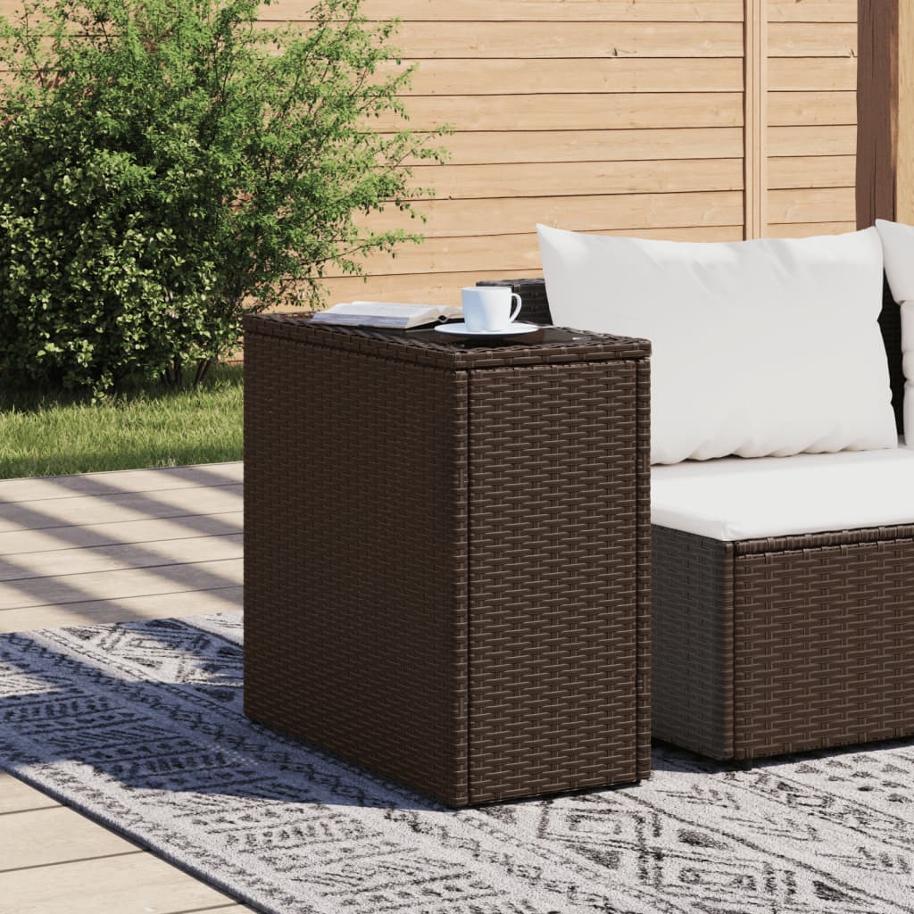 vidaXL Garden Side Table with Glass Top Brown 58x27.5x55 cm Poly Rattan 3