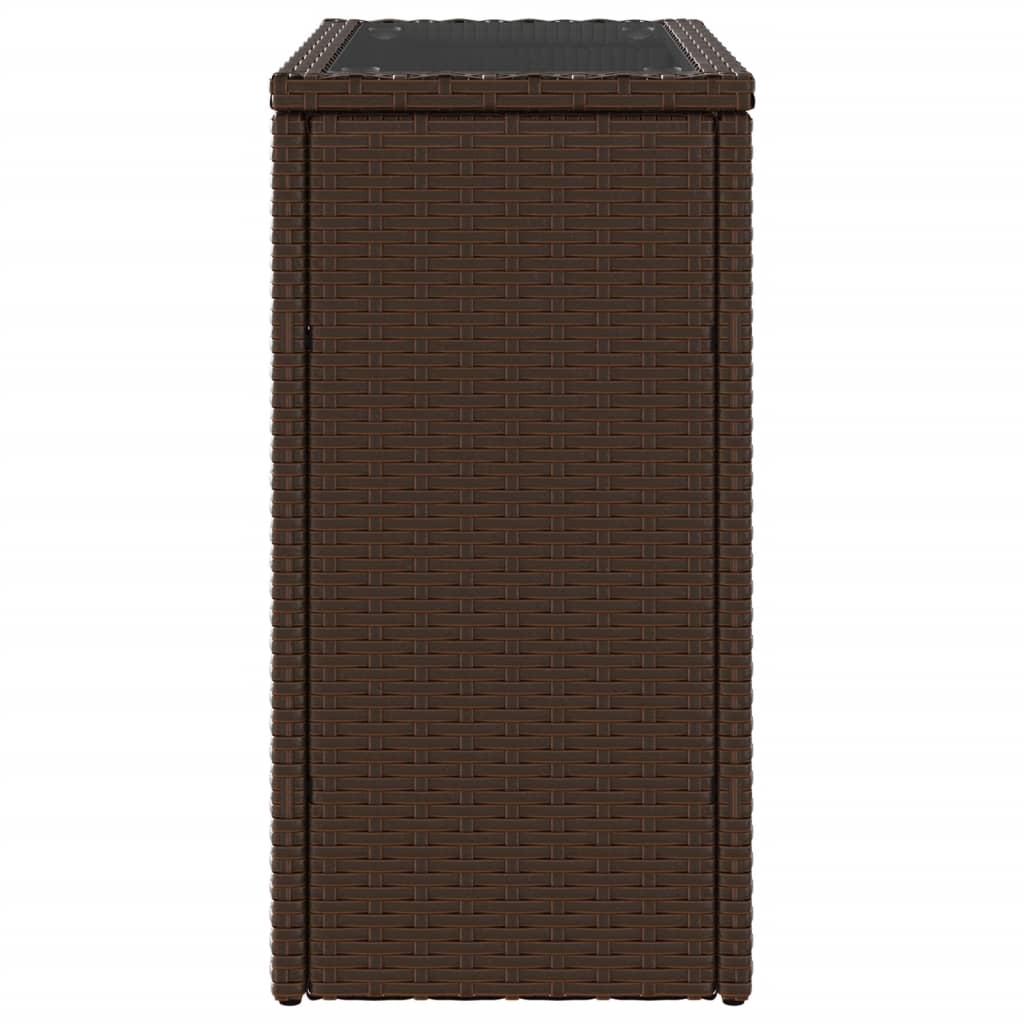 vidaXL Garden Side Table with Glass Top Brown 58x27.5x55 cm Poly Rattan 6