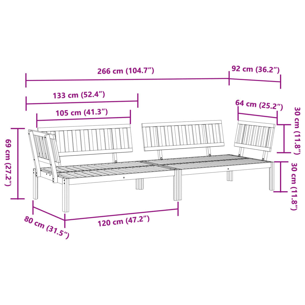 5 Piece Garden Pallet Sofa Set Solid Wood Acacia Natural 2x corner