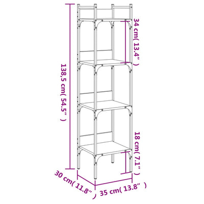 Bookshelf 4-Tier Smoked Oak 35x30x138.5 cm Engineered Wood