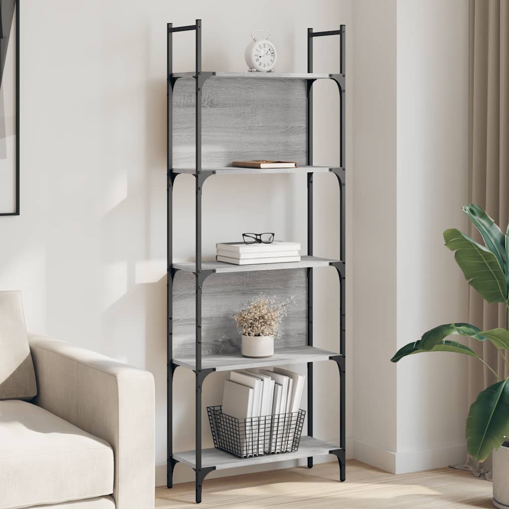 vidaXL Bookshelf 5-Tier Grey Sonoma 60.5x24x166.5 cm Engineered Wood 1