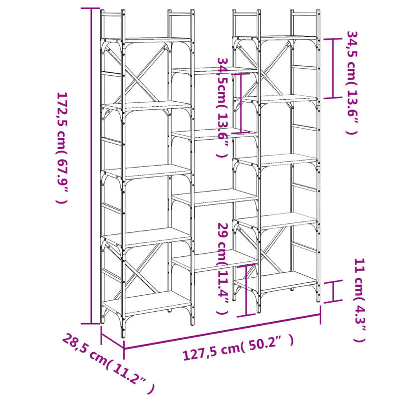 Bookshelf Sonoma Oak 127.5x28.5x172.5 cm Engineered Wood