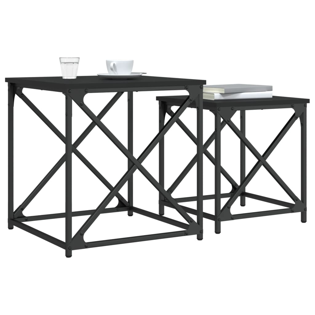 vidaXL Nesting Coffee Tables 2 pcs Black Engineered Wood 4