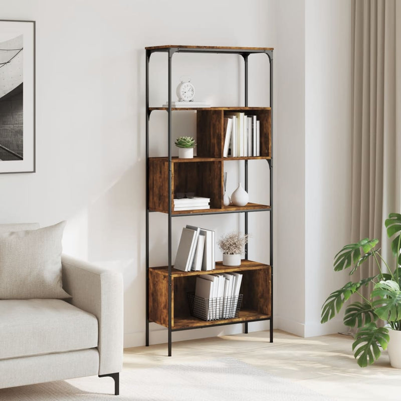 Bookcase 5-Tier Smoked Oak 76x33x188.5 cm Engineered Wood