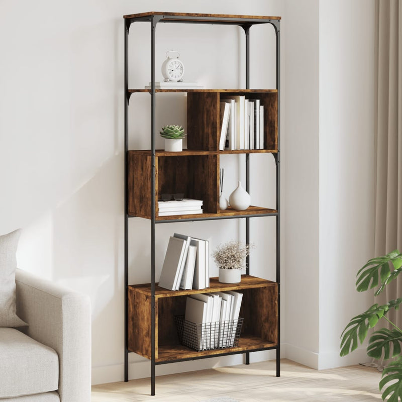 Bookcase 5-Tier Smoked Oak 76x33x188.5 cm Engineered Wood