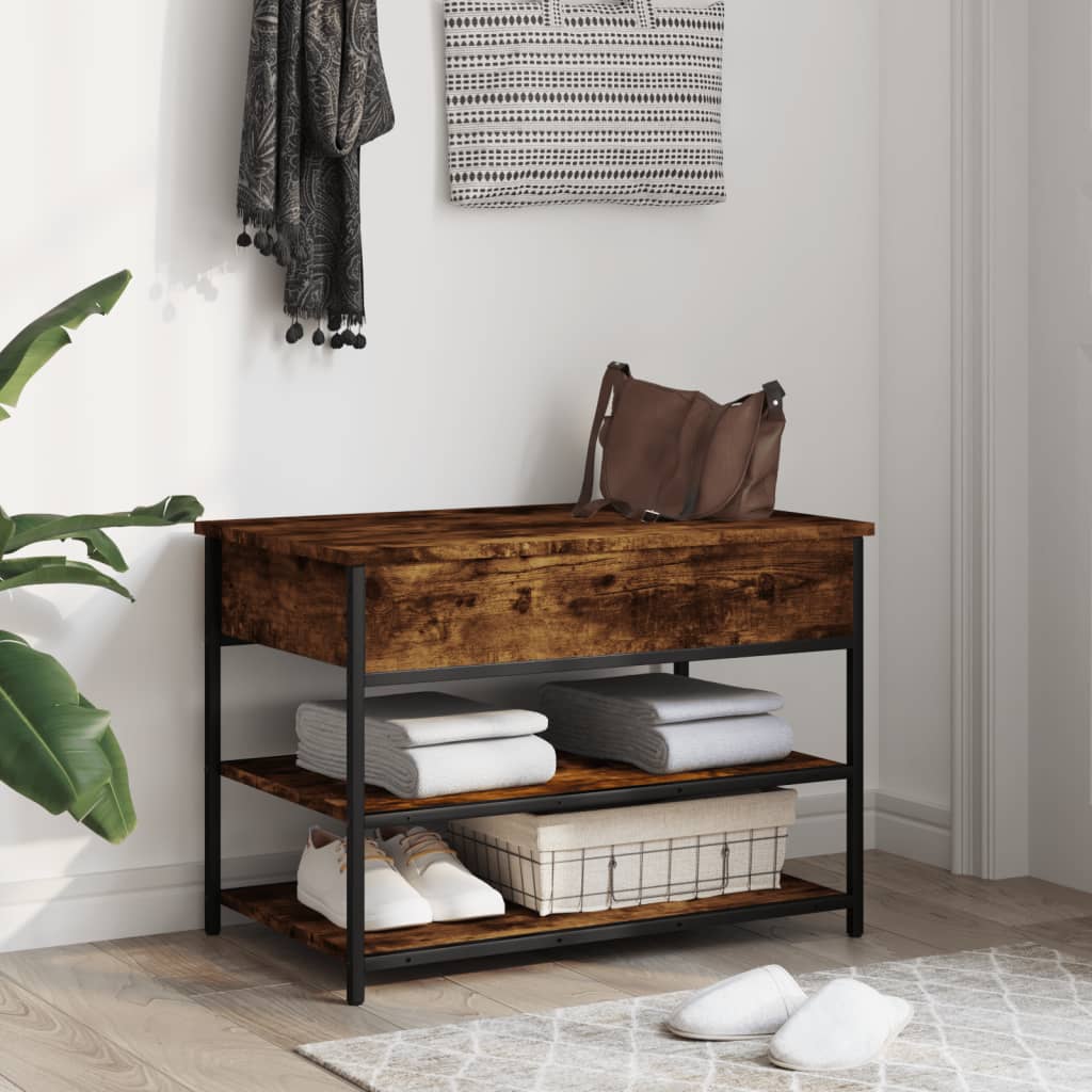 vidaXL Shoe Bench Smoked Oak 70x42.5x50 cm Engineered Wood 3