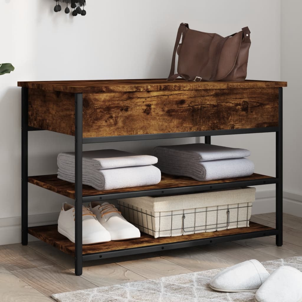 vidaXL Shoe Bench Smoked Oak 70x42.5x50 cm Engineered Wood 1