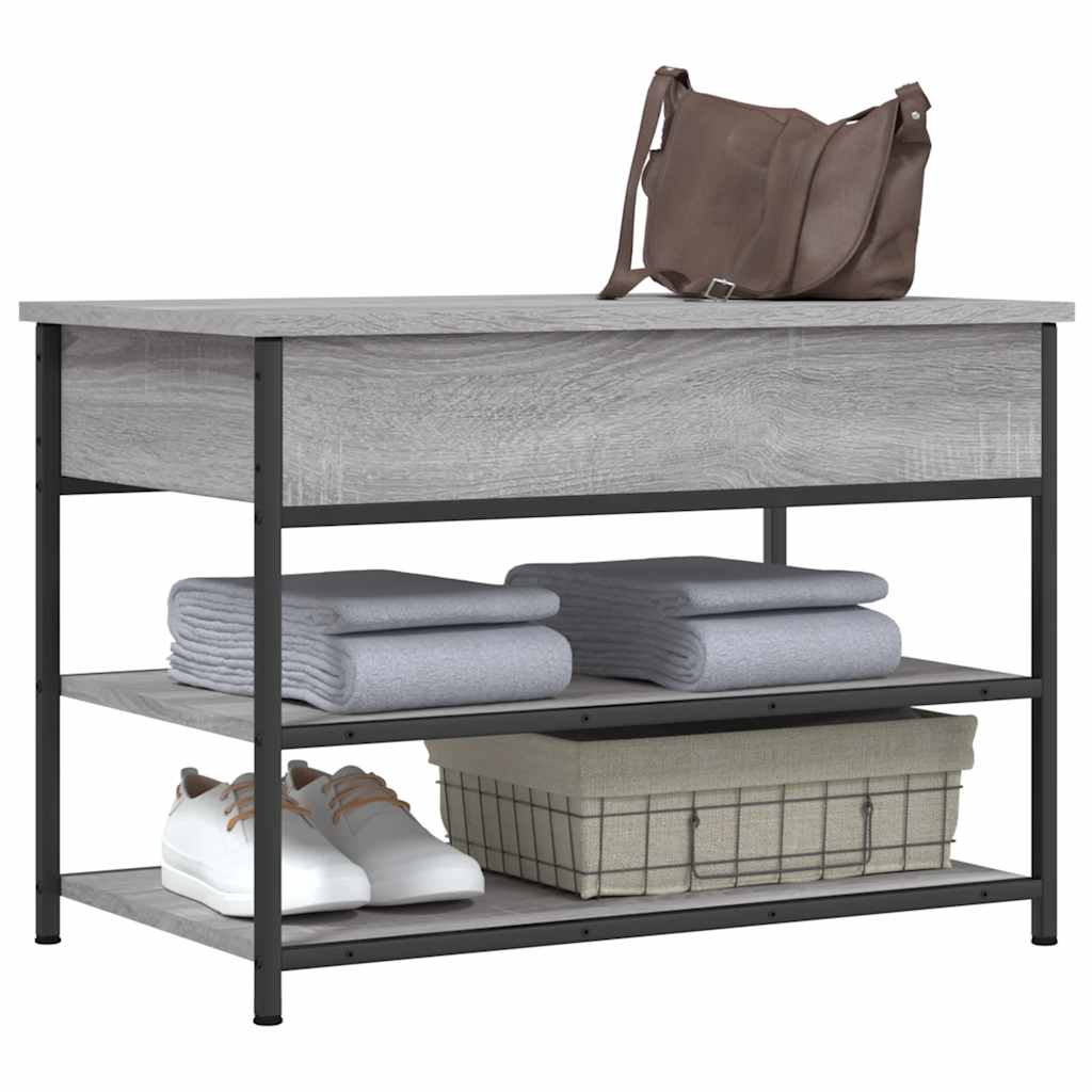 vidaXL Shoe Bench Grey Sonoma 70x42.5x50 cm Engineered Wood 4